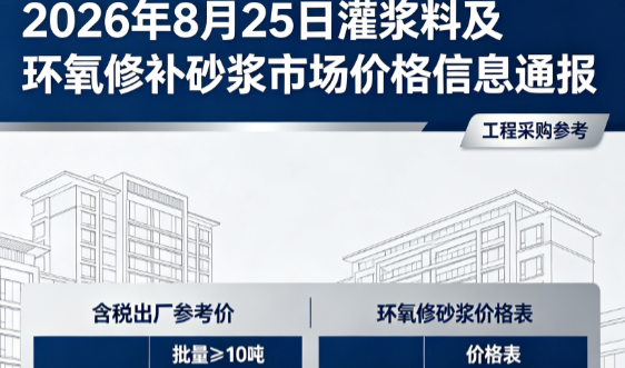 商城2026年8月25日灌浆料及环氧修补砂浆市场价格信息通报